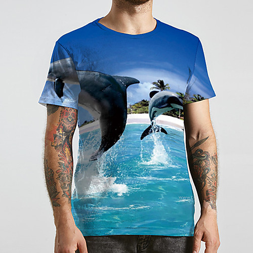 

Men's Unisex Tee T shirt 3D Print Graphic Prints Dolphin Plus Size Print Short Sleeve Casual Tops Basic Designer Big and Tall Blue