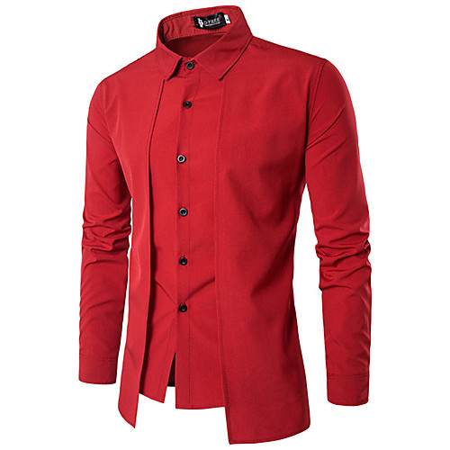 

Men's Shirt Solid Colored Button-Down Long Sleeve Casual Tops Cotton Casual Fashion Breathable Comfortable White Black Red