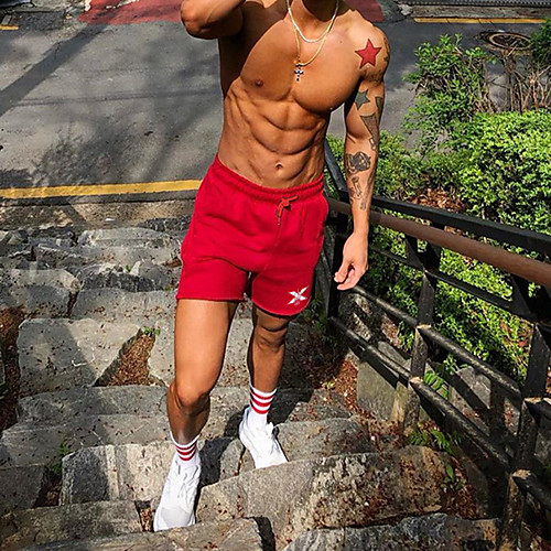 

Men's Casual / Sporty 5.5 Inch Inseam Short Workout Athletic Breathable Soft Daily Sports Chinos Shorts Pants Letter Short Drawstring Elastic Waist Black Blue Red Yellow Blushing Pink