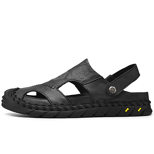 

Men's Sandals Flat Sandals Beach Daily Cowhide Breathable Non-slipping Light Brown Dark Brown Black Spring Summer