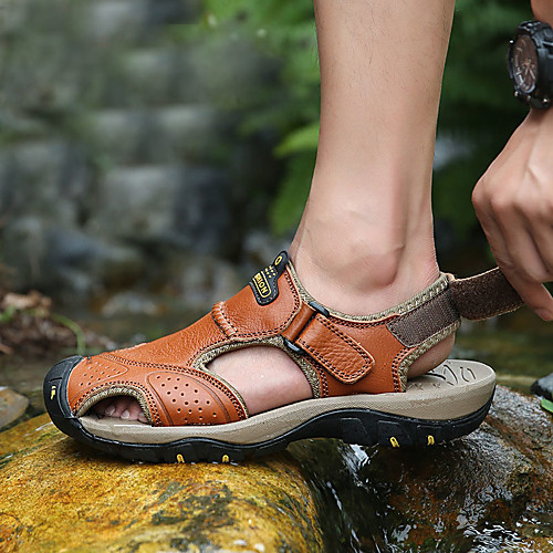 

Men's Sandals Fishermen sandals Beach Roman Shoes Daily Outdoor PU Breathable Non-slipping Wear Proof Light Brown Khaki Brown Spring Summer