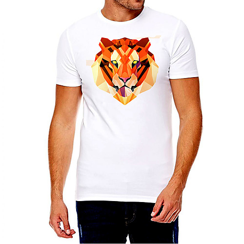 

Men's Unisex Tee T shirt Hot Stamping Graphic Prints Tiger Animal Plus Size Print Short Sleeve Casual Tops Cotton Basic Fashion Designer Big and Tall White