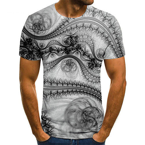 

Men's Unisex Tee T shirt 3D Print Color Block Graphic Prints Plus Size Print Short Sleeve Casual Tops Basic Fashion Designer Big and Tall Gray