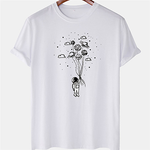 

Men's Unisex Tee T shirt Hot Stamping Graphic Prints Astronaut Planet Plus Size Short Sleeve Casual Tops 100% Cotton Basic Designer Big and Tall White Blue Yellow