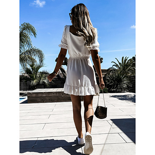 

Women's A Line Dress Short Mini Dress Black grid White Short Sleeve Solid Color Summer Casual 2021 S M L XL XXL