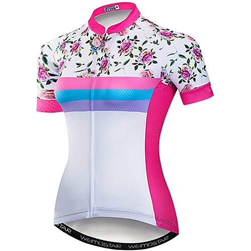 

21Grams Women's Short Sleeve Cycling Jersey Summer Spandex Polyester Pink Stripes Rose Bike Jersey Top Mountain Bike MTB Road Bike Cycling Quick Dry Moisture Wicking Breathable Sports Clothing Apparel