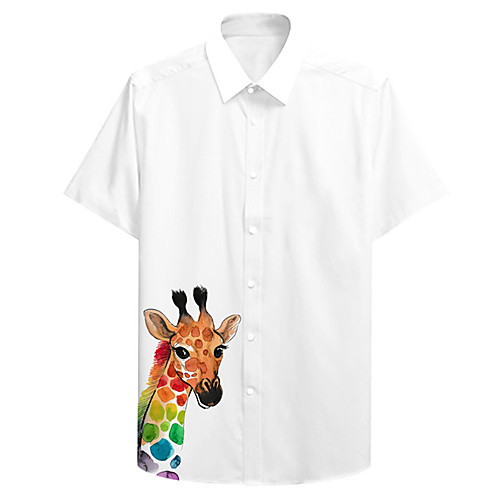 

Men's Shirt 3D Print Giraffe Animal Plus Size 3D Print Button-Down Short Sleeve Casual Tops Casual Fashion Breathable Comfortable White