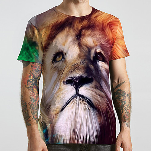 

Men's Unisex Tee T shirt 3D Print Graphic Prints Lion Animal Plus Size Print Short Sleeve Casual Tops Fashion Designer Big and Tall Brown