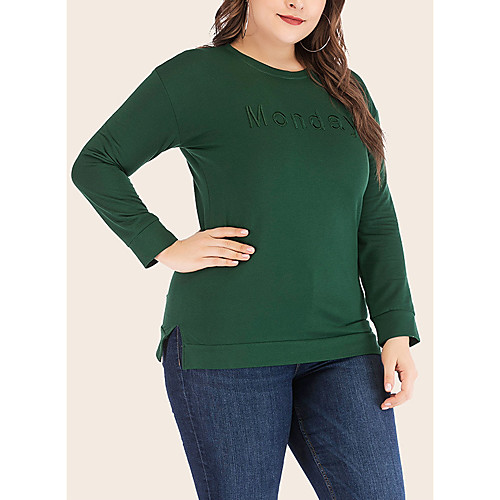 

Women's Plus Size Tops Pullover Sweatshirt Plain Long Sleeve Crewneck Basic Blushing Pink khaki Dark Green Big Size XL XXL 3XL 4XL