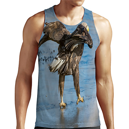 

Men's Unisex Tank Top Undershirt 3D Print Graphic Prints Eagle Animal Plus Size Print Sleeveless Casual Tops Basic Designer Big and Tall Light Blue