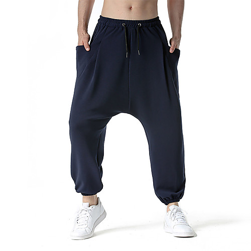 

Men's Streetwear Punk & Gothic Breathable Sports Loose Casual Holiday Harem Loose Culottes Wide Leg Chinos Pants Solid Colored Solid Color Full Length Army Green Black Navy Blue / Drawstring