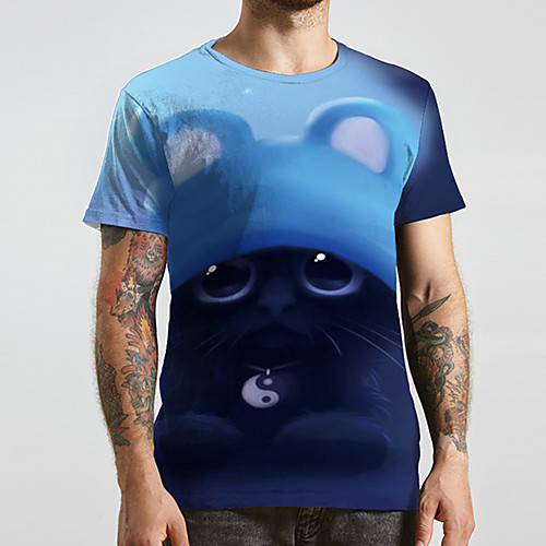 

Men's Unisex Tee T shirt 3D Print Cartoon Graphic Prints Plus Size Print Short Sleeve Casual Tops Basic Designer Big and Tall Blue