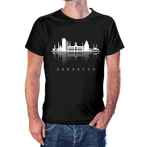 

Men's Unisex Tee T shirt Hot Stamping Graphic Prints City Landscape Letter Plus Size Print Short Sleeve Casual Tops Cotton Basic Fashion Designer Big and Tall White Wine Black