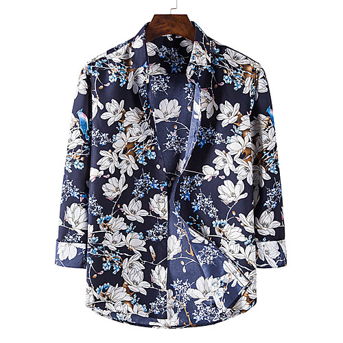 

Men's Shirt Other Prints Floral Graphic Long Sleeve Casual Tops Casual Navy Blue