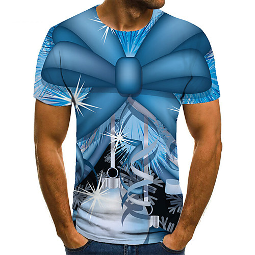 

Men's Unisex Tee T shirt 3D Print Graphic Prints Bow Plus Size Print Short Sleeve Casual Tops Basic Fashion Designer Big and Tall Blue