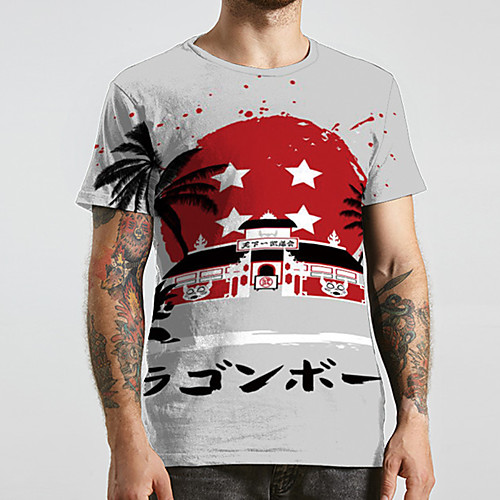 

Men's Unisex Tee T shirt 3D Print Anime Graphic Prints Plus Size Print Short Sleeve Casual Tops Basic Designer Big and Tall Gray