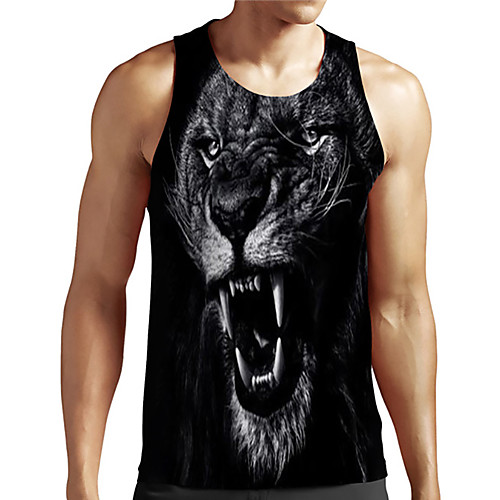 

Men's Unisex Tank Top Undershirt Shirt 3D Print Graphic Prints Lion Animal Plus Size Print Sleeveless Casual Tops Basic Designer Big and Tall Round Neck Black / Summer