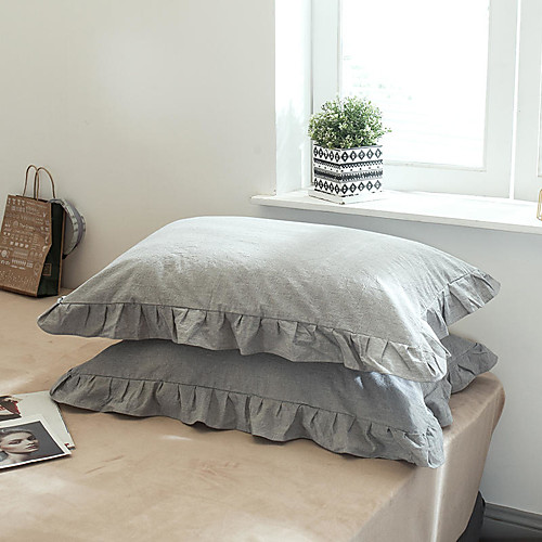 

Cotton Lace Solid Color 2pc Set of Pillow Cases Soft Comfortable Decoration /2PCS Home Office Pillowcase Living Room Bedroom Sofa Cushion Cover Solid Color Refreshing Girly Style Soft Comfortable