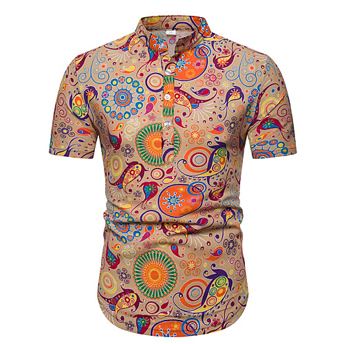 

Men's Golf Shirt Tennis Shirt Other Prints Fruit Animal Print Short Sleeve Going out Tops Tropical Boho Khaki