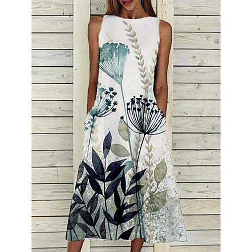 

Women's A Line Dress Midi Dress Green Sleeveless Pattern Summer Casual 2021 S M L XL XXL XXXL