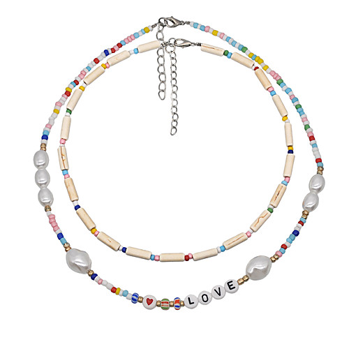 

Women's Choker Necklace Beaded Necklace Alphabet Shape Colorful Vintage Holiday Cute Pearl Acrylic Stone Picture color Rainbow White 42 cm Necklace Jewelry 2pcs For Gift Prom Birthday Party Beach