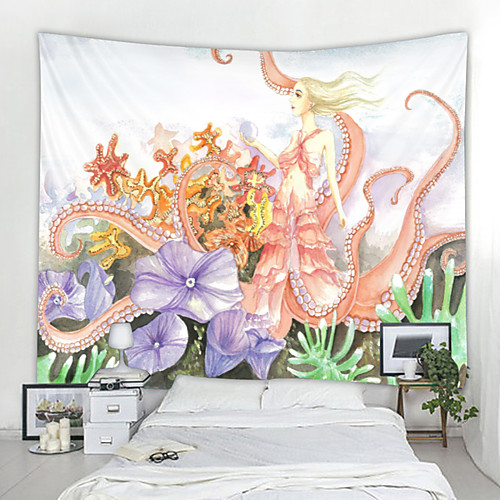 

Wall Tapestry Wall Hanging Art Deco Blanket Curtain Hanging at Home Bedroom Living Room Decoration Wonderful Flower Mermaid Octopus