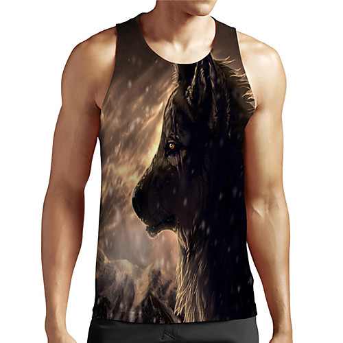 

Men's Unisex Tank Top Undershirt 3D Print Graphic Prints Wolf Plus Size Print Sleeveless Casual Tops Basic Designer Big and Tall Brown