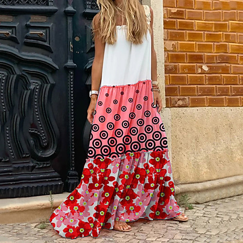 

Women's A Line Dress Knee Length Dress Light Blue Spot Yellow Red Light Green Rose Red Sleeveless Pattern Summer Casual 2021 S M L XL XXL XXXL