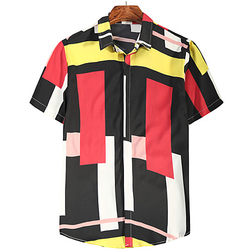 

Men's Shirt Other Prints Graphic Short Sleeve Casual Tops Casual Classic Collar Black / Summer