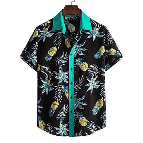 

Men's Shirt Other Prints Graphic Leaves Short Sleeve Daily Tops Casual Green / Black