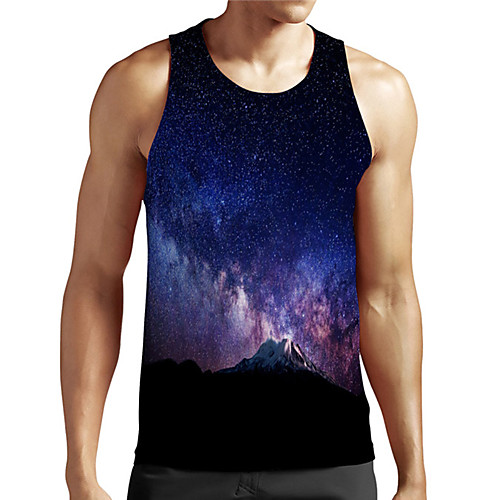 

Men's Unisex Tank Top Undershirt 3D Print Galaxy Graphic Prints Plus Size Print Sleeveless Casual Tops Basic Designer Big and Tall Blue