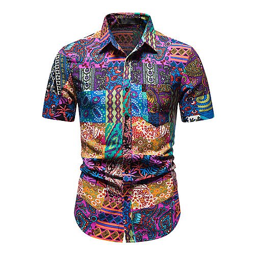 

Men's Shirt Floral Leaves Print Short Sleeve Daily Tops Fashion Beach Hawaiian Purple