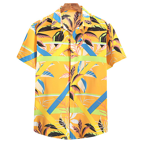 

Men's Shirt Other Prints Graphic Short Sleeve Casual Tops Casual Classic Collar Yellow / Summer
