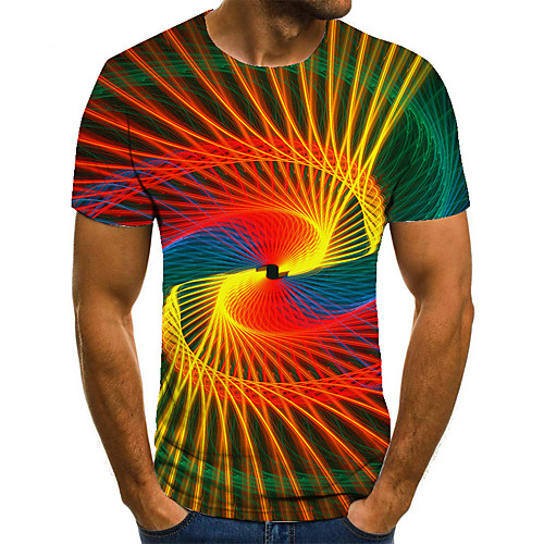 

Men's Unisex Tee T shirt 3D Print Optical Illusion Geometric Graphic Prints Plus Size Print Short Sleeve Casual Tops Basic Fashion Designer Big and Tall Rainbow