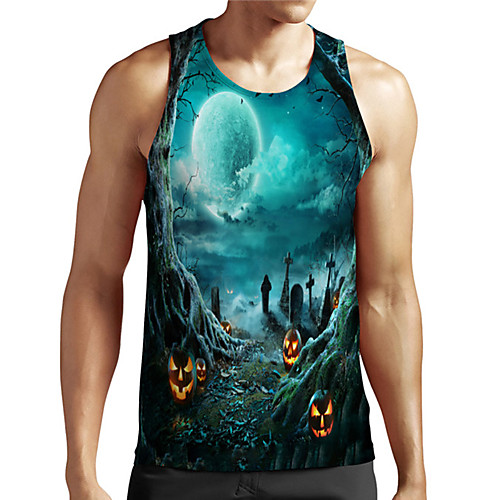 

Men's Unisex Tank Top Undershirt 3D Print Graphic Prints Pumpkin Plus Size Print Sleeveless Casual Tops Basic Designer Big and Tall Blue