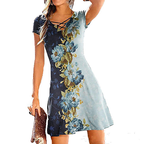 

Women's A Line Dress Knee Length Dress Floral color block dress Short Sleeve Solid Color Summer Casual / Daily 2021 S M L XL XXL XXXL