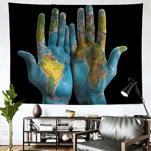 

Wall Tapestry Art Decor Blanket Curtain Hanging Home Bedroom Living Room Decoration Polyester Holding a Map of the World