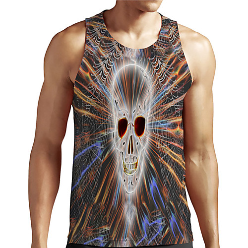 

Men's Unisex Tank Top Undershirt 3D Print Graphic Prints Skull Plus Size Print Sleeveless Casual Tops Basic Designer Big and Tall Orange