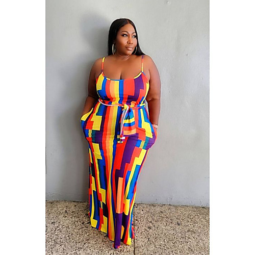 

Women's Strap Dress Maxi long Dress color Sleeveless Stripes Spring Summer Casual / Daily 2021 L XL XXL XXXL 4XL / Plus Size / Plus Size