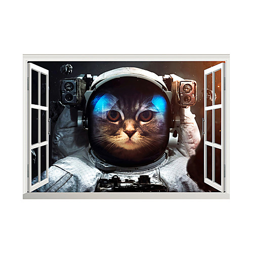 

3D False Window Space Man Cat Cartoon Home Children's Room Background Decoration Can Be Removed Stickers