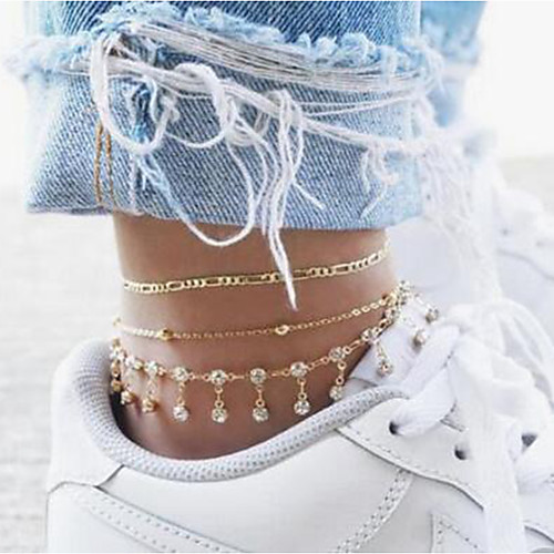 

Anklet Women's Body Jewelry For Date Festival Tassel Imitation Diamond Alloy Gold 1pc