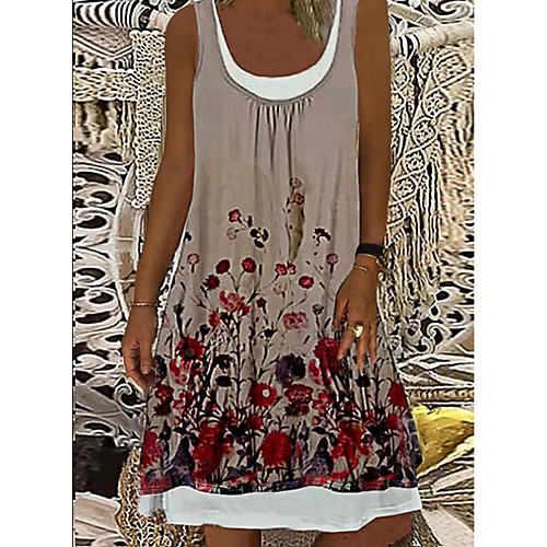 

Women's A Line Dress Knee Length Dress Light Blue khaki White Navy Blue Sleeveless Print Spring Summer Casual / Daily 2021 M L XL XXL XXXL