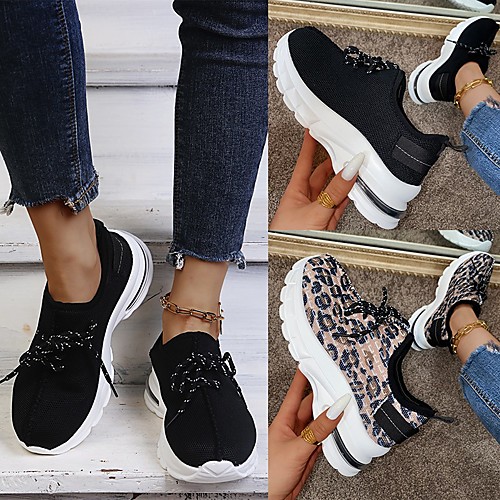 

Women's Trainers Athletic Shoes Wedge Heel Synthetics Leopard Black
