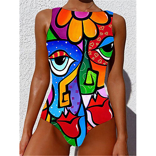 

Women's One Piece Monokini Swimsuit Tummy Control Slim Abstract Yellow Swimwear Strap Bathing Suits New Casual Sexy / Padded Bras / Beach