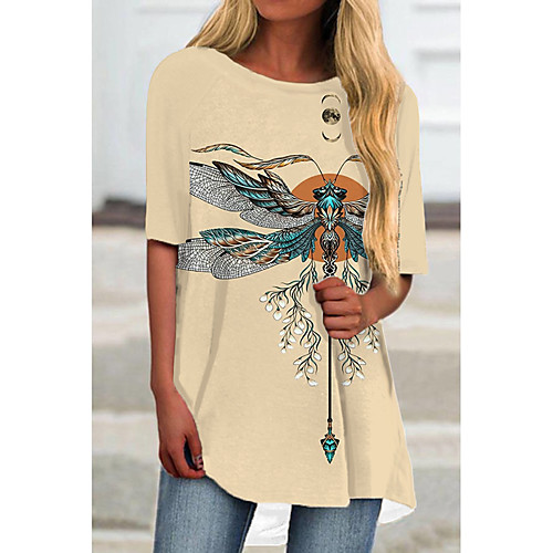 

Women's T Shirt Dress Tee Dress Short Mini Dress Khaki Half Sleeve Print Animal Print Spring Summer Round Neck Casual Holiday 2021 S M L XL XXL 3XL