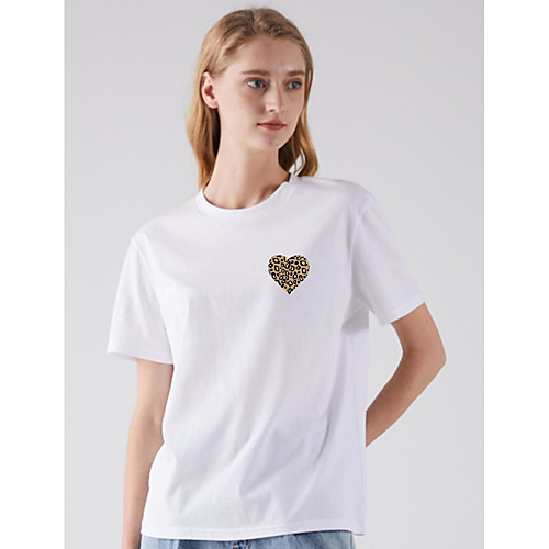 

Women's T shirt Heart Print Round Neck Basic Tops White Fuchsia Light gray