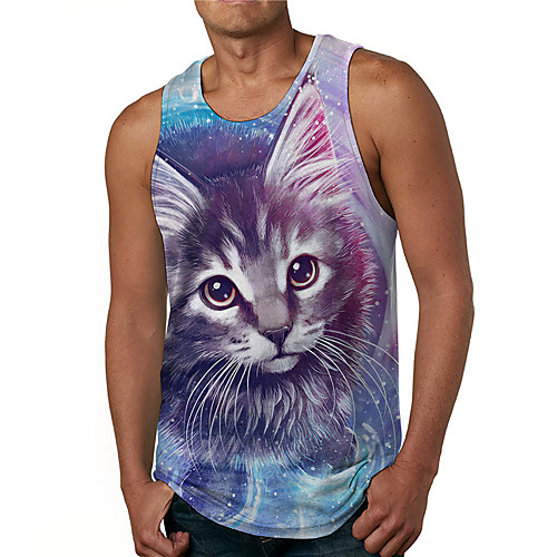 

Men's Tank Top Undershirt 3D Print Cat Graphic Prints Print Sleeveless Daily Tops Casual Designer Big and Tall Blue