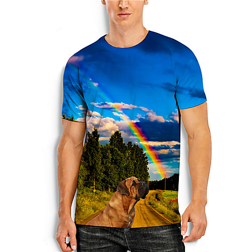 

Men's Tee T shirt 3D Print Rainbow Graphic Prints Forest Print Short Sleeve Daily Tops Casual Designer Big and Tall Blue