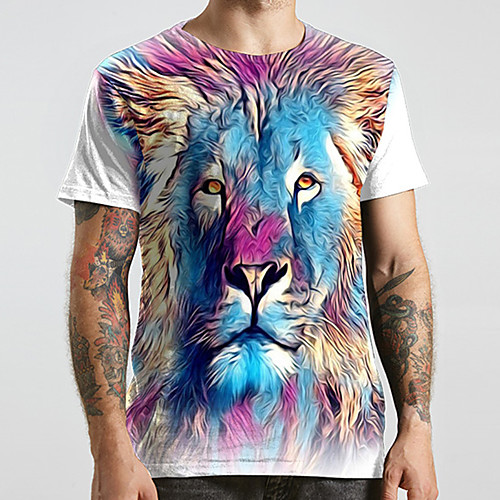 

Men's Unisex Tee T shirt 3D Print Graphic Prints Lion Animal Plus Size Print Short Sleeve Casual Tops Fashion Designer Big and Tall Purple