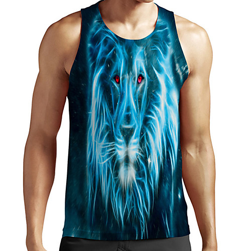 

Men's Unisex Tank Top Undershirt 3D Print Graphic Prints Lion Animal Plus Size Print Sleeveless Casual Tops Basic Fashion Designer Breathable Blue